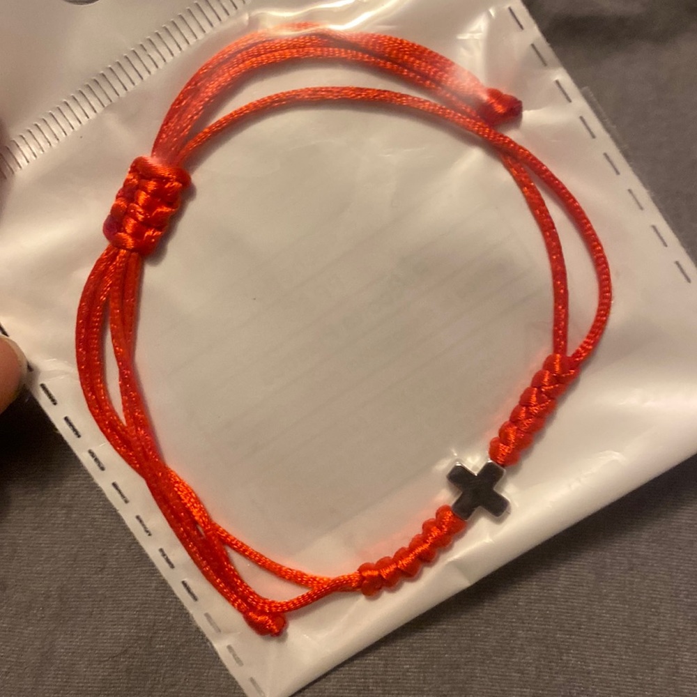 Count hand woven red adjustable stainless steel cross bracelet